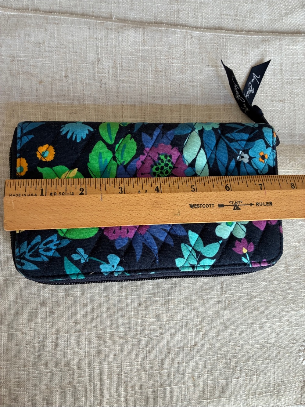 Vera Bradley Floral Quilted Zip-Around Wallet with Teal & Purple Accents EUC - Picture 8 of 10